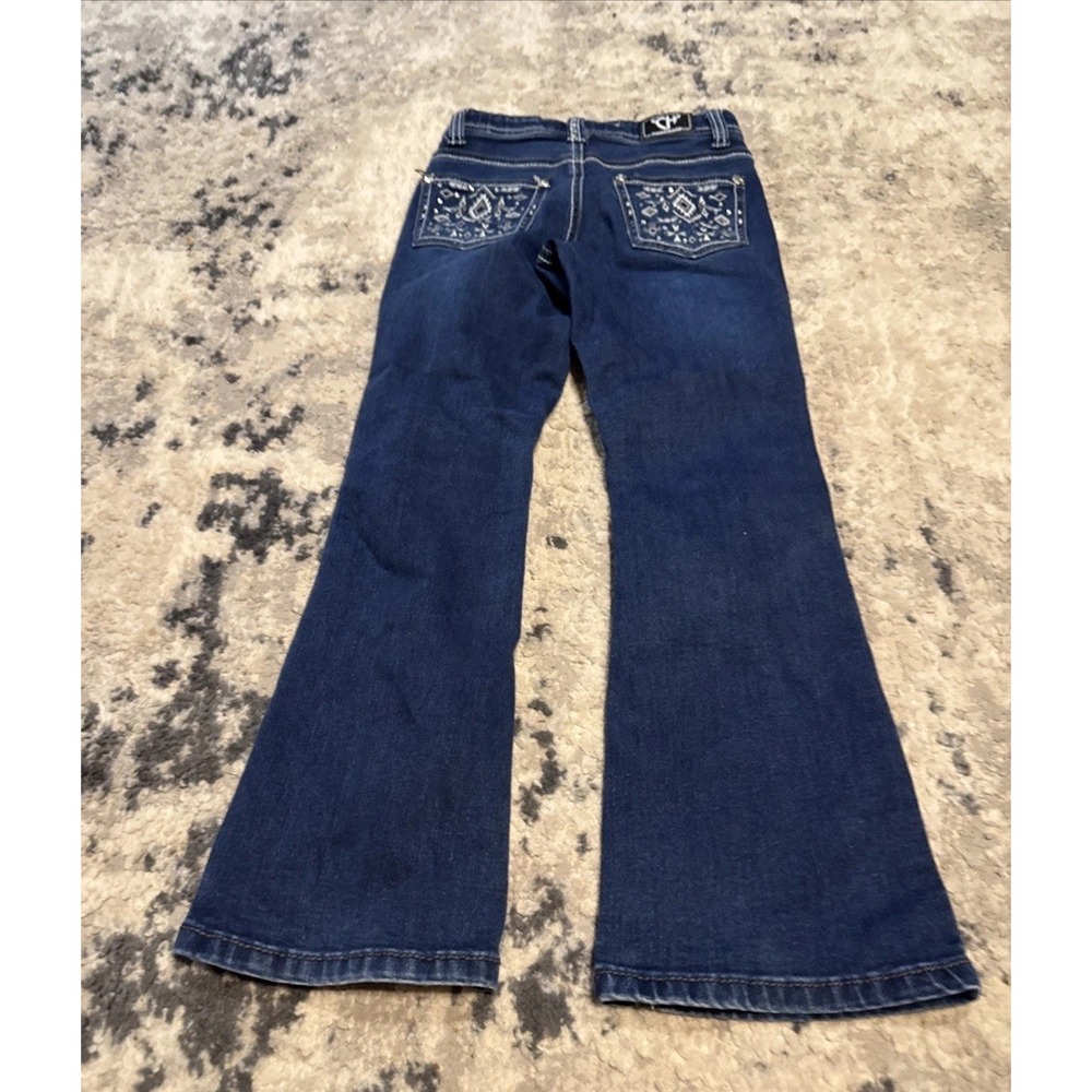 Cowgirl Hardware Jeans Youth Girls Sz 7 Bootcut Rhinestones Dark Wash Adjustable